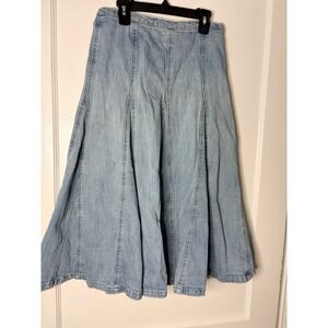 Cato Girls Light Wash Denim Flared Midi Skirt Blue Paneled A-Line Size 12